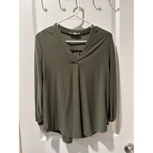 Two by Vince Camuto Women's V-Neck Blouse, 3/4 Sleeve, Olive Green Size: Small